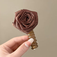 Brown White Rose Flower Spiral Hair Tie Plain Fabric Hair Accessories
