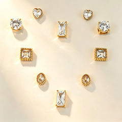 Designer Round Teardrop Square Heart Gold Plated CZ Copper Stud Earrings