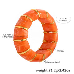 Glossy Resin Multicolor 18K Gold Stainless Steel Bracelet Adjustable stackable For Women