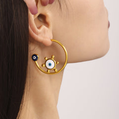 Gold Evil Eye Anti Tarnish Stainless Steel Hoop Earrings For Women
