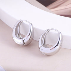 Glossy Oval Crescent 18K Gold Silver Hoop Earring For Women