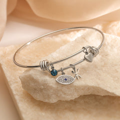 Gold Silver Evil Eye Cubic Zirconia Copper Bracelet For Women