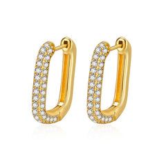 Geometric Double Layer Gold Plated CZ Copper Hoop Earrings For Women