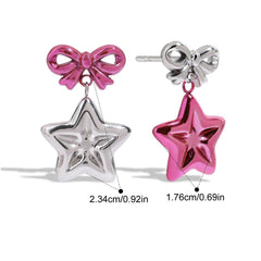Star Bow Silver Purple Stanless Steel Anti Tarnish Dagler Drop Earring For Women