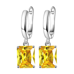 Rectangle Solitaire Silver Multi Color Cubic Zirconia Pendant Chain Earring Ring Set For Women