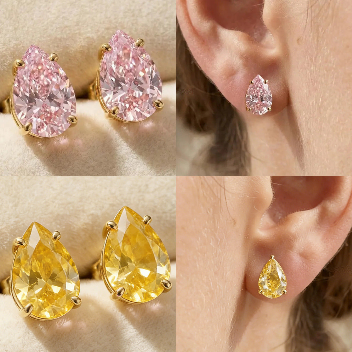 Multi Color Oval Gold Cubic Zirconia Copper Drop Earrings For Women