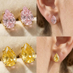 Multi Color Oval Gold Cubic Zirconia Copper Drop Earrings For Women