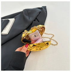 Beaten Finish Acrylic Heart Gold Silver Transparent Mini Bag Hand Bag Solder For Womenbang