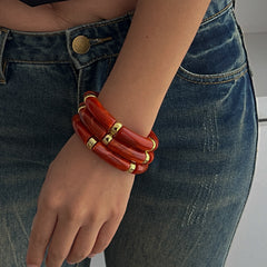 Glossy Acrylic Multi 18K Gold Stainless Steel Anti Tarnish Stackable Elastic Bracelet For Women