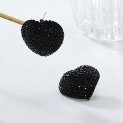 Heart Red Black Gold Silver Rhinestone Crystal Stud Earring For Women