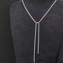 Long Silver Solitaire Cubic Zirconia Anti Tarnish Y Necklace Earring For Women