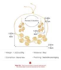 Leaf Flower 18K Gold Plated Anti Tarnish Necklace Earring Set For Women