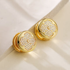 Clover Round 18K Gold Cubic Zirconia Anti Tarnish Stud Earring