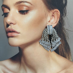Sparkling Diamond Zircon Baguette Gold CZ Layer Dangler Earring