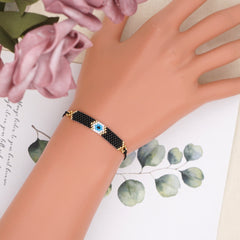 Black Evil Eye Gold Plated Thread Bracelet For Women