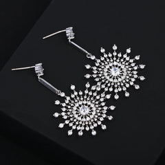 Luxury Snowflake Silver Plated CZ Anti Tarnish Copper Drop Earrings