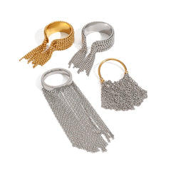 Surface Link Chain Silver Stainless Steel Adjustable Ring For Women