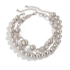 Ball 18K Gold Silver Pearl Anti Tarnish Dual Layer Necklace For Women