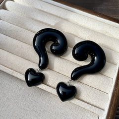 Question Mark Heart Enamel 18K Gold Red Black Anti Tarnish Dangler Drop Earring For Women Group6