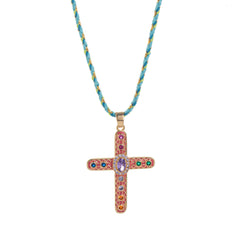 Cross Rosary Prayer Crystal Enamel 18K Gold Thread Anti Tarnish Necklace Pendant For Women