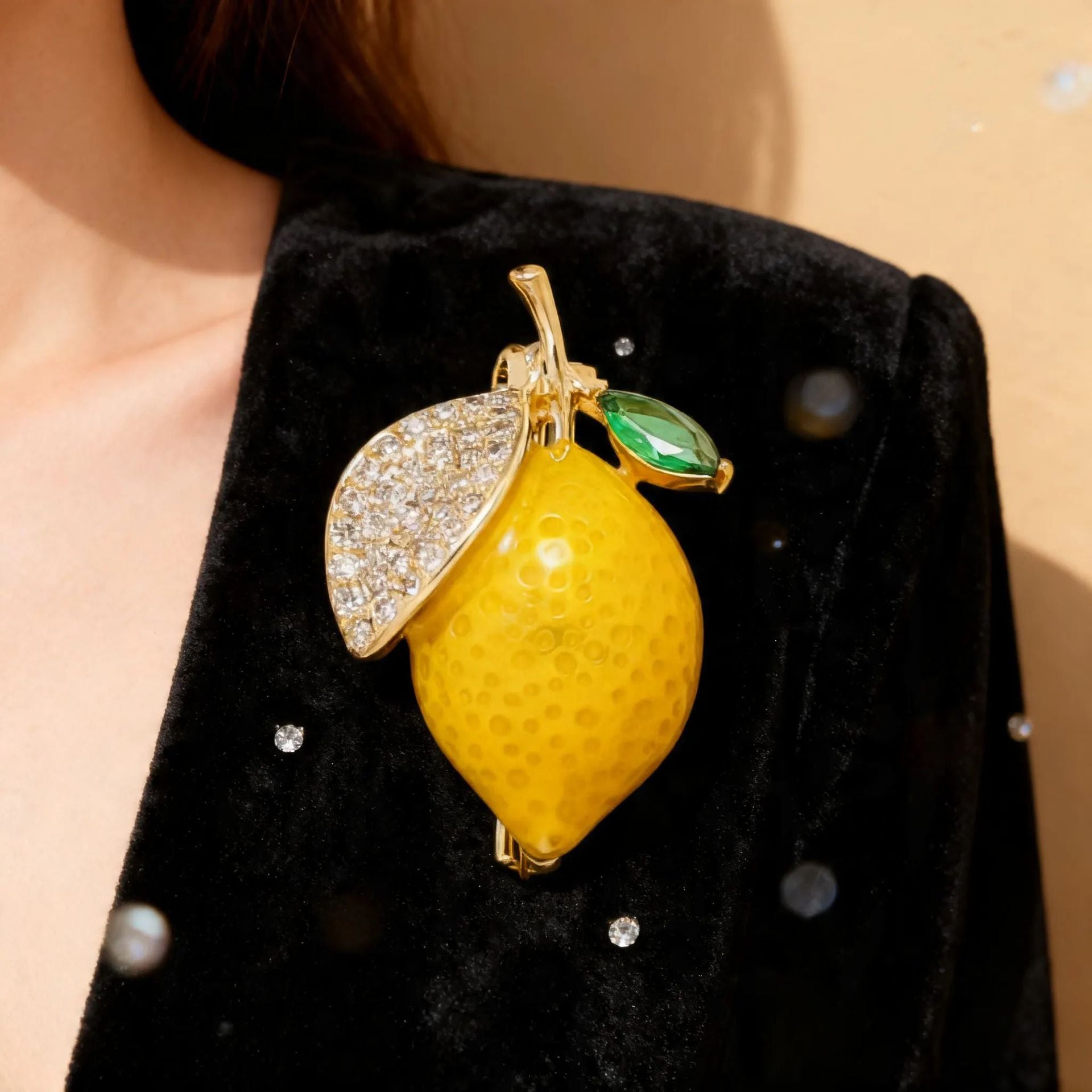 Yellow Lemon Gold Cubic Zirconia Copper Anti Tarnish Brooch For Women