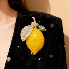Yellow Lemon Gold Cubic Zirconia Copper Anti Tarnish Brooch For Women