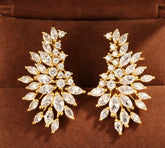 Premium Marquise Cut Leaf Gold Silver Plated CZ Copper Stud Earrings
