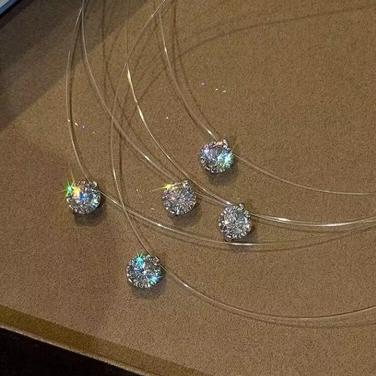 Round Solitaire Cubic Zirconia 18K Gold Anti Tarnish Necklace Pendant Chain For Women