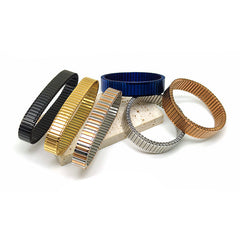 Black Stackable Stainless Steel Anti Tarnish Adjustable Watch Stripe Elastic Bracelet For Women