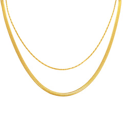 Layered Flat Chain Gold Plated Anti Tarnish Stainless Steel Necklace