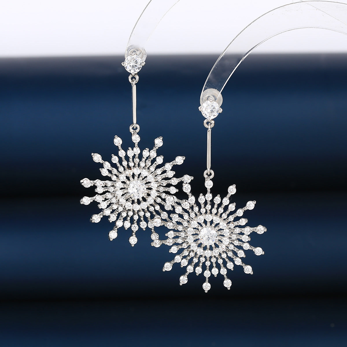 Luxury Snowflake Silver Plated CZ Anti Tarnish Copper Drop Earrings