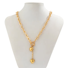 Dual Heart Toggle Lock 18K Gold Necklace Link Chain For Women