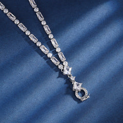 Square Solitaire Silver Cubic Zirconia Anti Tarnish Necklace For Women