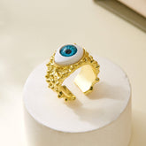 Evil Eye 18K Gold Blue Anti Tarnish Adjustable Band Ring For Women