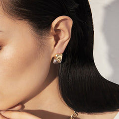 Geometric Lion Head Gold Plated CZ Anti Tarnish Copper Stud Earrings
