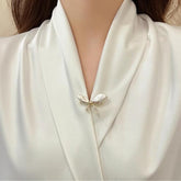 White Bow Gold Plated Pearl Brooch For Women