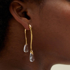Luxury Sculptural Gold Plated Crystal Teardrop Alloy Dangler Earrings