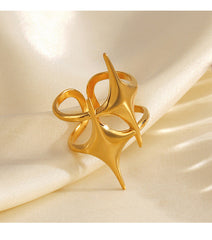 Dual Star Layer 18k Gold Silver Stainless Steel adjustable Ring For Women