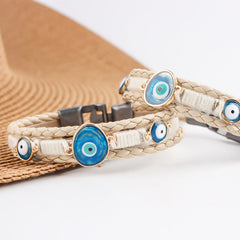 Evil Eye Multi Layer Blue Brown Anti Tarnish Wrist Band Leather Bracelet For Woman Men