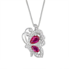 Butterfly Pink Silver Cubic Zirconia Anti Tarnish Necklace Earring Ring Set For Women