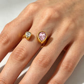 Pink Geometric Cubic Zirconia Copper Adjustable Ring For Women
