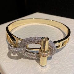 Two Tone Lock 18K Gold Silver Cubic Zirconia Anti Tarnish Openable Kada Bracelet For Women