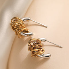 Gold Silver Modern Knot Anti Tarnish Copper Drop Earrings For Women