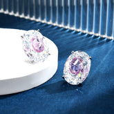 Luxury Purple Oval Silver Plated CZ Anti Tarnish Copper Stud Earrings