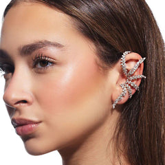 Geometric Rhinestones Cubic Zirconia 18K Gold Silver Ear Clips Earring Pair For Women
