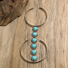 Heat Turquoise Green Beards Green Silver Open Arm Bracelet For Women