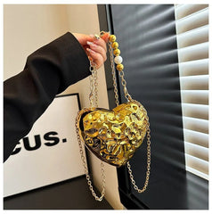 Beaten Finish Acrylic Heart Gold Silver Transparent Mini Bag Hand Bag Solder For Womenbang