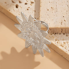 Star Sun Face 18K Gold Silver Big Free Size Ring For Women