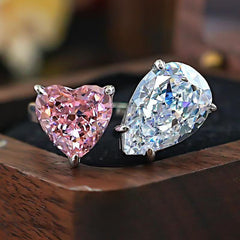 Pink White Heart Pear Cubic Zirconia Copper Adjustable Ring For Women