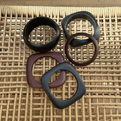 Round Wooden Black Brown Cuff Kada Bracelet For Women